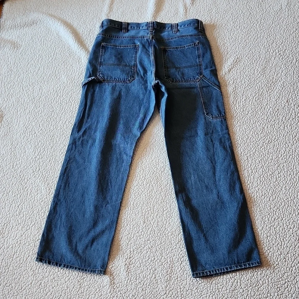 Blue mountain high rise wide leg carpenter medium wash distressed jeans